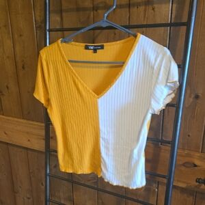 YMI Yellow Ribbed Crop T-Shirt
